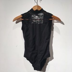 Black high neck lace leotard